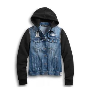 NWT Harley Davidson Jean Jacket w/removable sleeves - LARGE